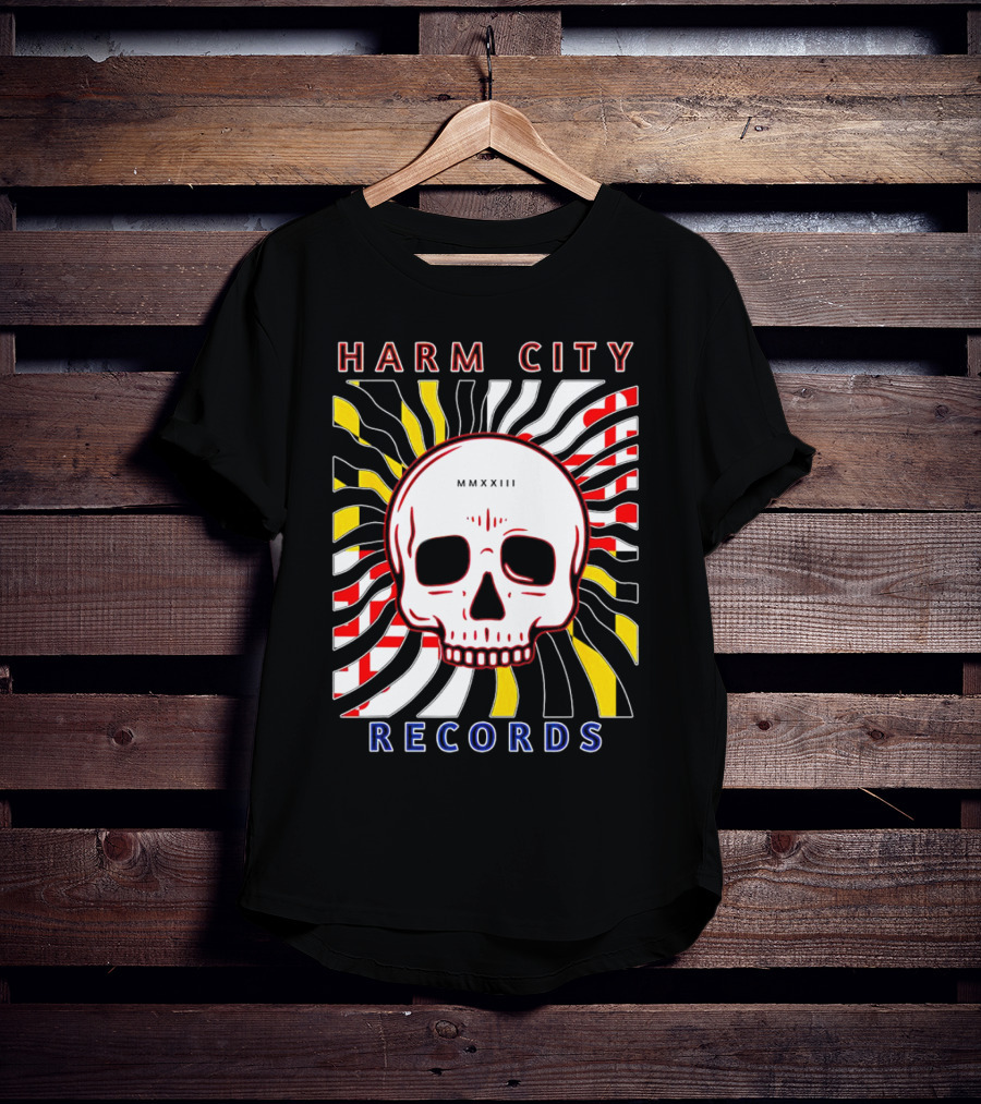 Harm City Records Baltimore Maryland Charm City MMXXIII Skull T-Shirt