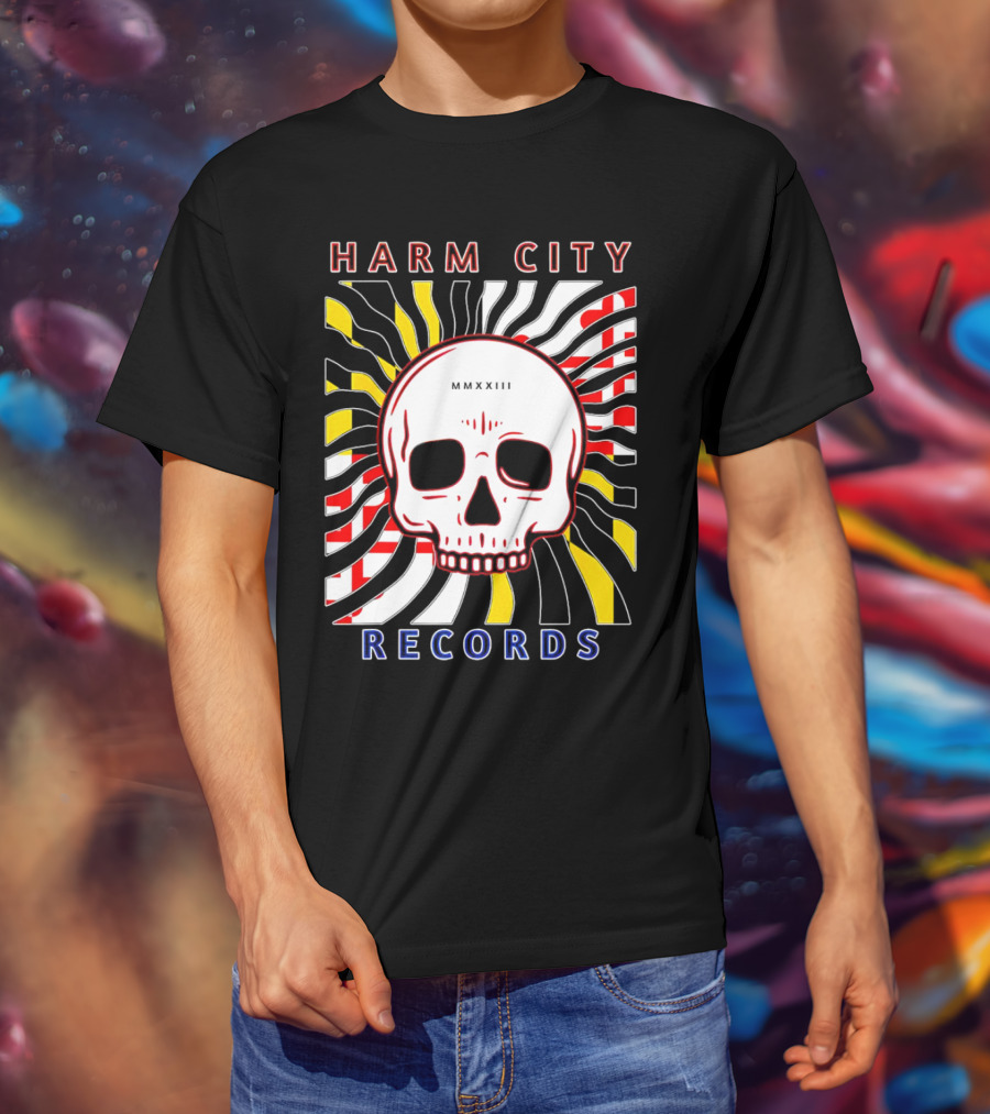 Harm City Records Baltimore Maryland Charm City MMXXIII Skull T-Shirt