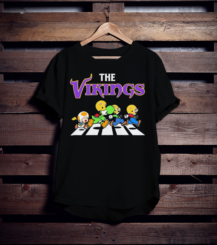 Super Mario Characters Crossing For Minnesota Vikings Sports Fans T-Shirt