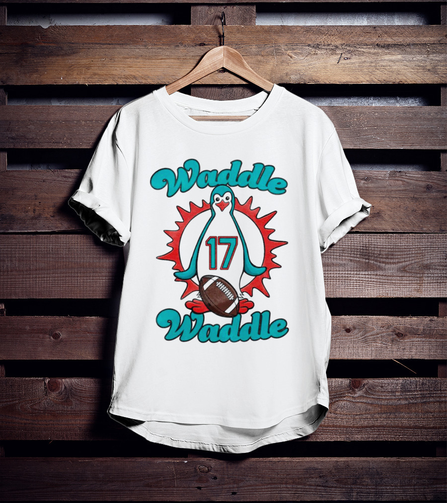 Waddle Waddle 17 Miami Dolphin Football Penguin T-Shirt