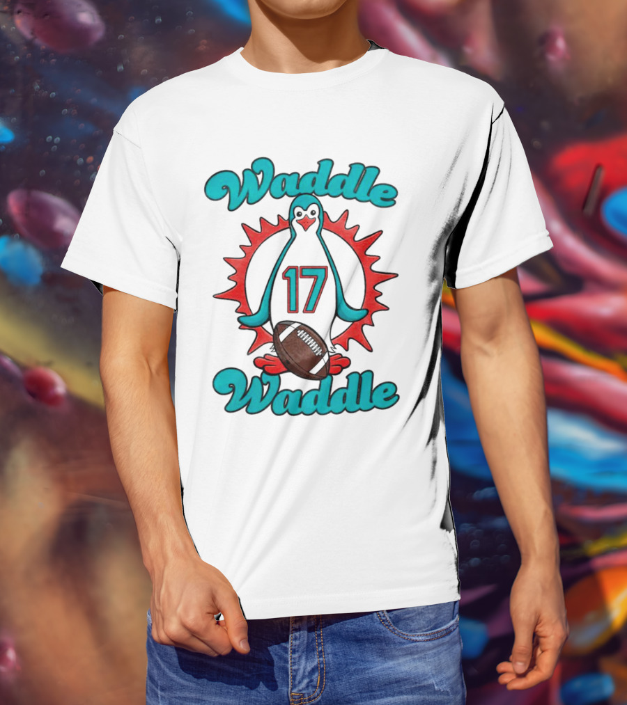 Waddle Waddle 17 Miami Dolphin Football Penguin T-Shirt