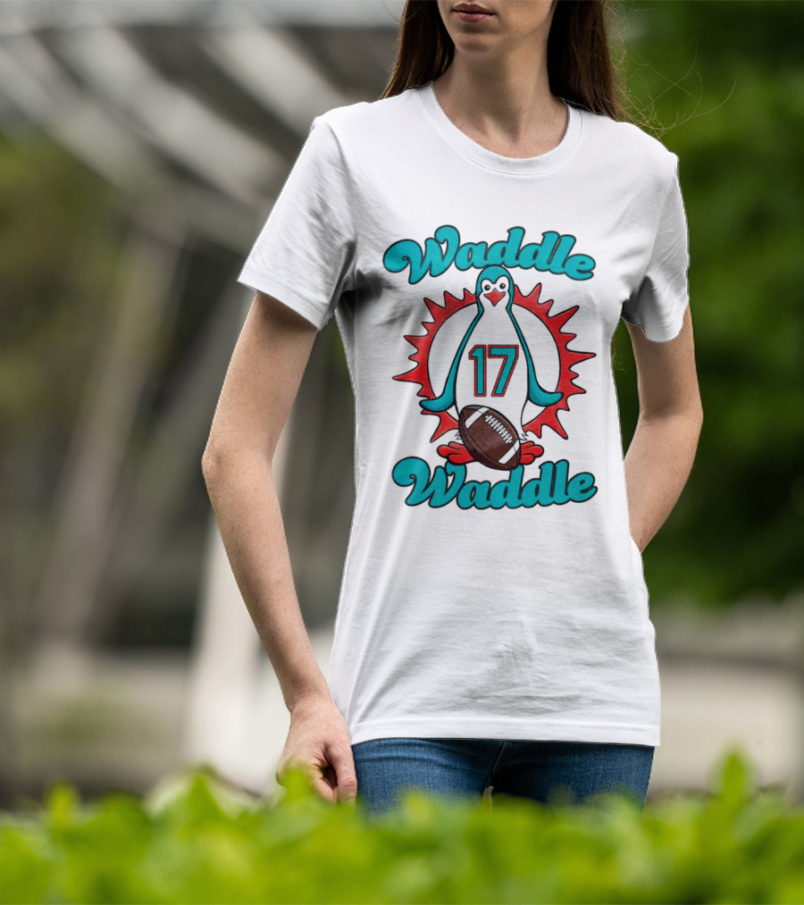 Waddle Waddle 17 Miami Dolphin Football Penguin T-Shirt