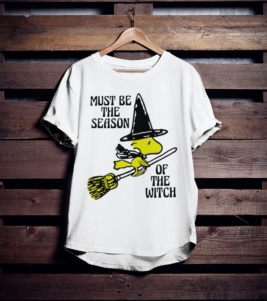 Must Be The Season Of The Witch Halloween Woodstock Peanuts Broomstick T-Shirt