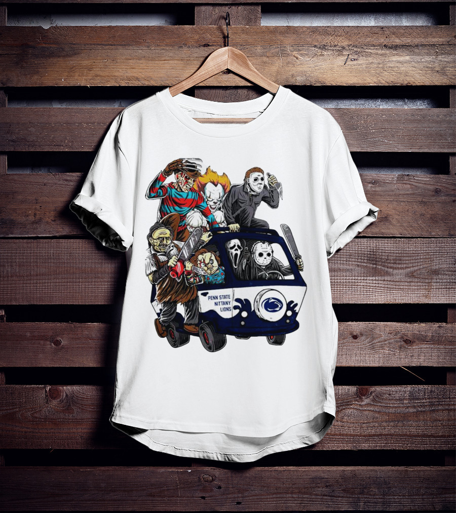Penn State Nittany Lions Horror Movie Characters Halloween Bus T-Shirt