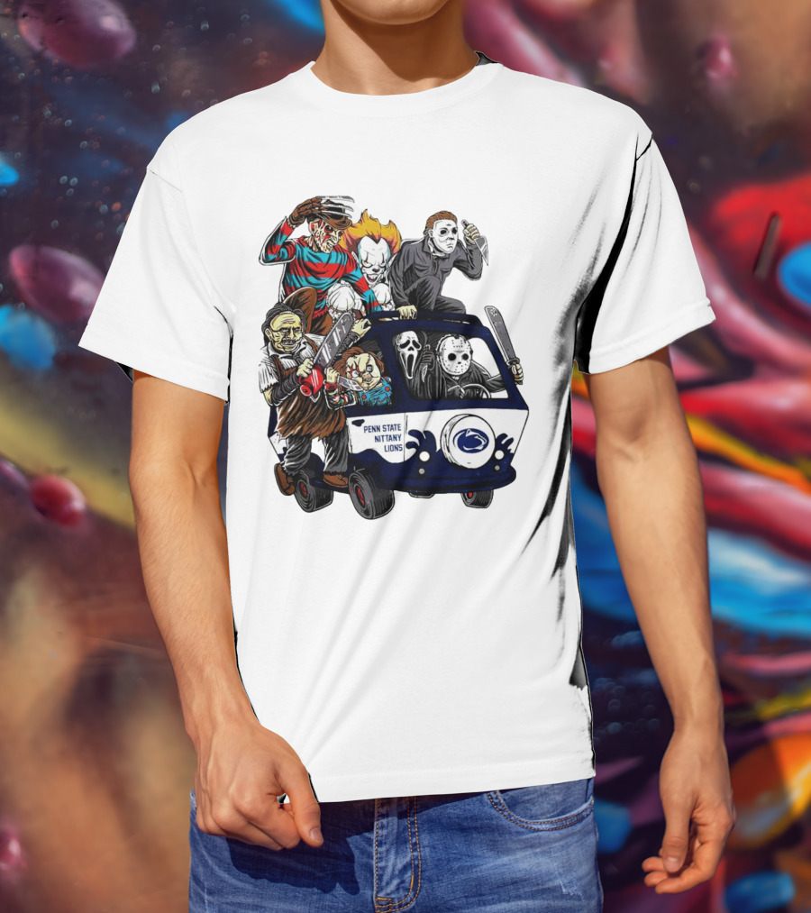 Penn State Nittany Lions Horror Movie Characters Halloween Bus T-Shirt