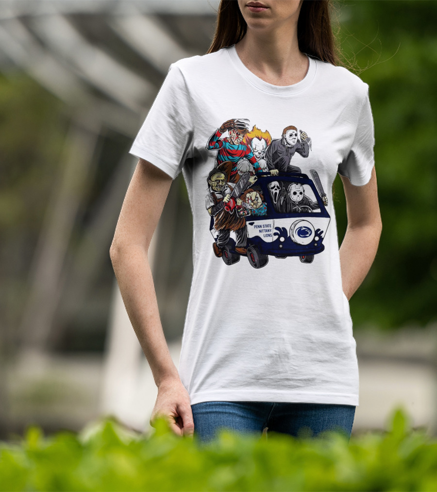 Penn State Nittany Lions Horror Movie Characters Halloween Bus T-Shirt