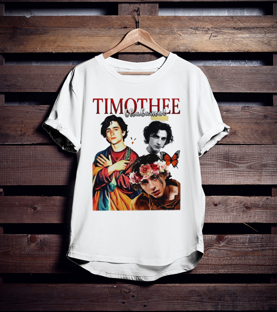 Timothee Chalamet Artistic Collage With Flowers And Butterfly T-Shirt