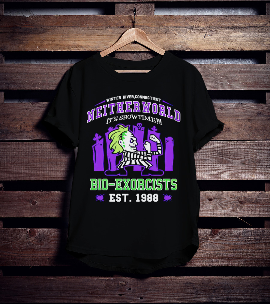 Winter River Connecticut Neitherworld It's Showtime Bio-Exorcists Est 1988 T-Shirt