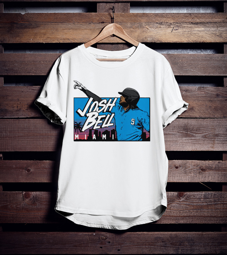 Josh Bell Miami Skyline Baseball Sunset T-Shirt