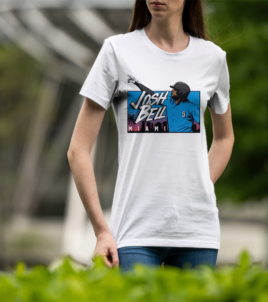 Josh Bell Miami Skyline Baseball Sunset T-Shirt