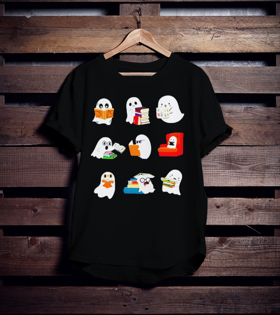 Ghosts Reading Books Halloween Spooky Library T-Shirt