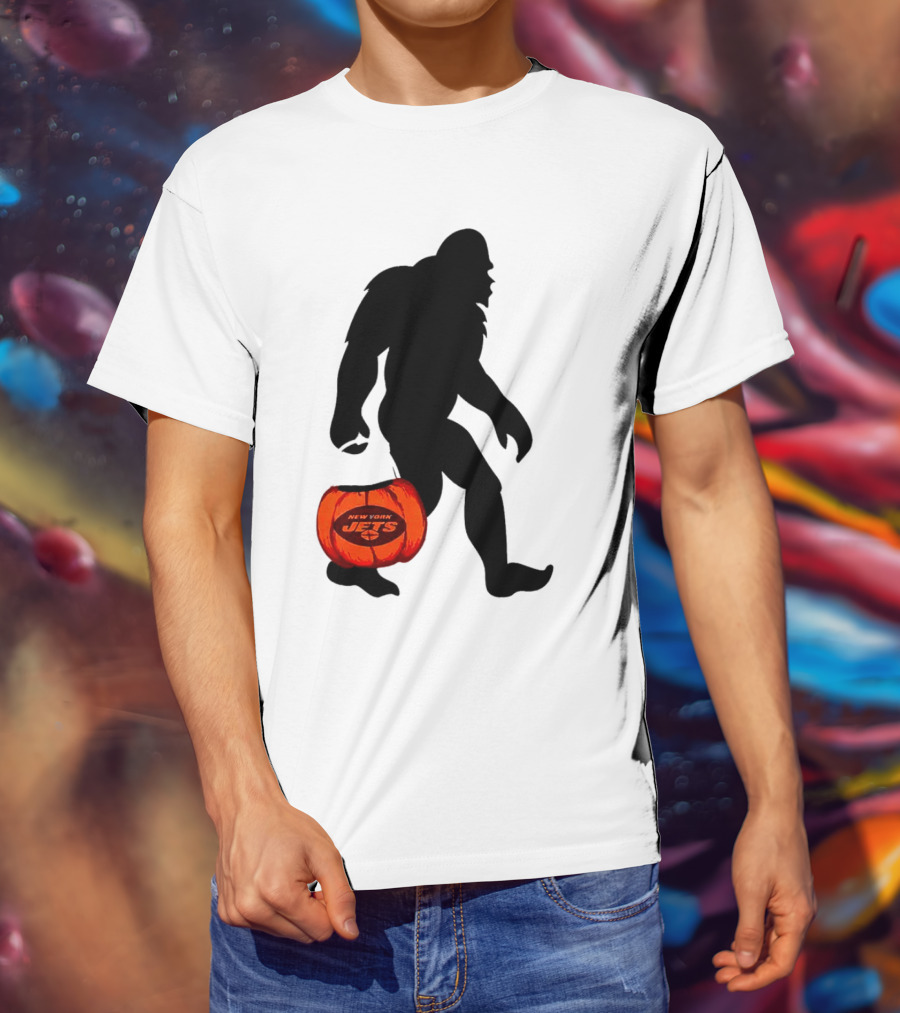 New York Jets Bigfoot Halloween Pumpkin T-Shirt