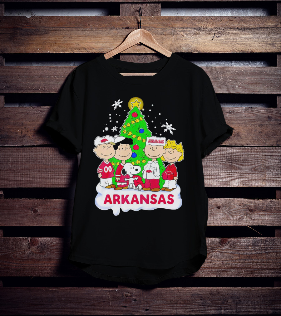 Peanuts Characters Arkansas Razorbacks Christmas Tree T-Shirt