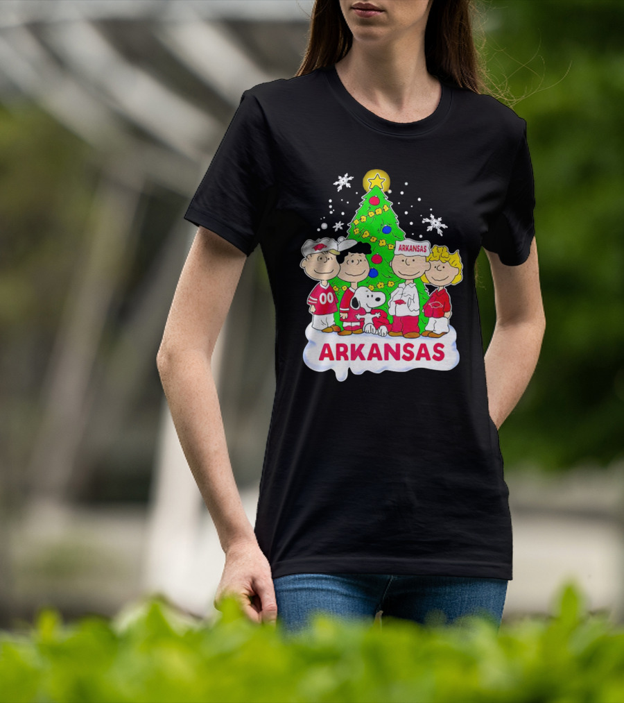Peanuts Characters Arkansas Razorbacks Christmas Tree T-Shirt