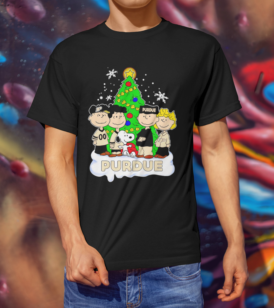 Peanuts Christmas With Purdue Boilermakers Charlie Brown And Snoopy T-Shirt