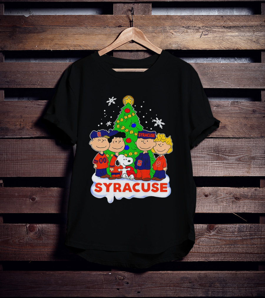 Peanuts Characters Christmas Tree Syracuse Orange Football Snowflakes T-Shirt