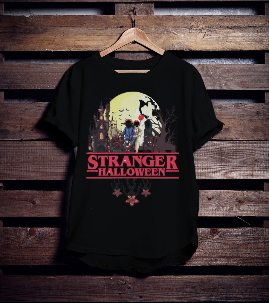 Stranger Halloween Full Moon Scary Characters Horror Movie Background T-Shirt