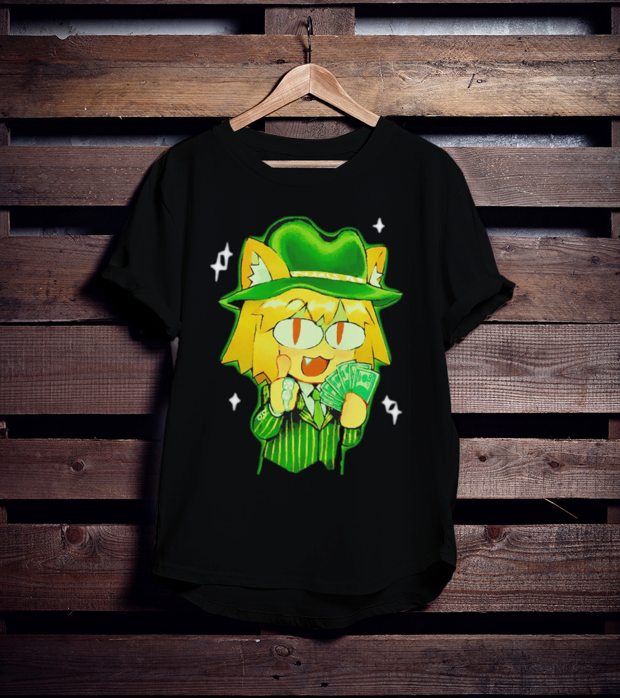 Sunny Waifu Gangster Neco-Arc Anime Cat Character With Money And Green Hat T-Shirt