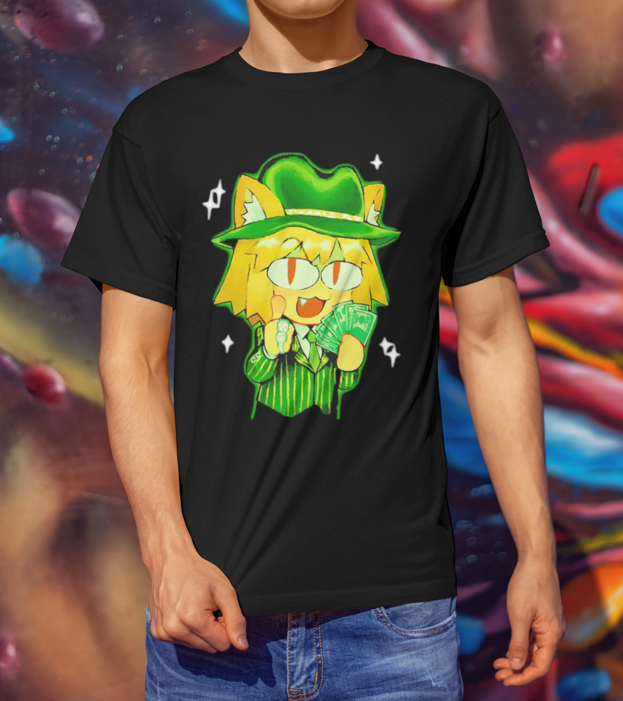 Sunny Waifu Gangster Neco-Arc Anime Cat Character With Money And Green Hat T-Shirt