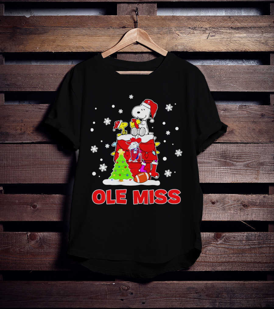 Ole Miss Snoopy Christmas Football Holiday Celebration Snowflakes T-Shirt