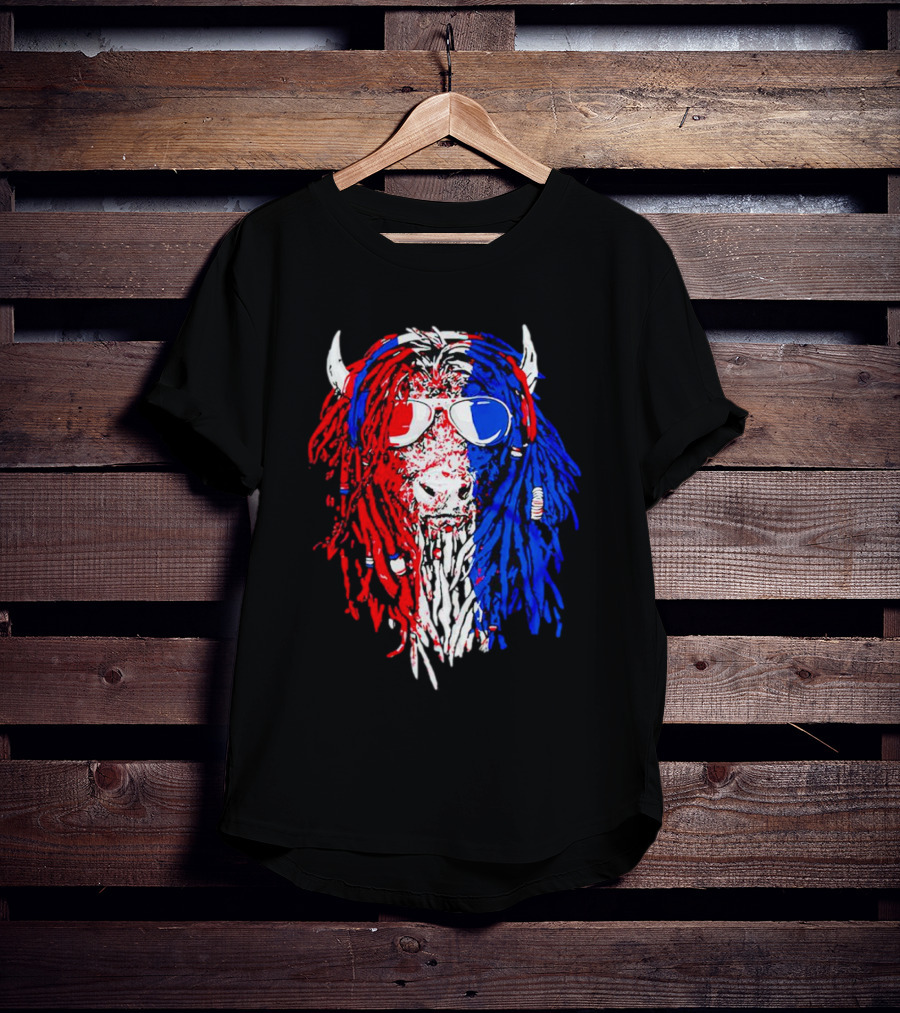 Buffalo Soldier Rasta Red Blue Bison Sunglasses Dreadlocks T-Shirt