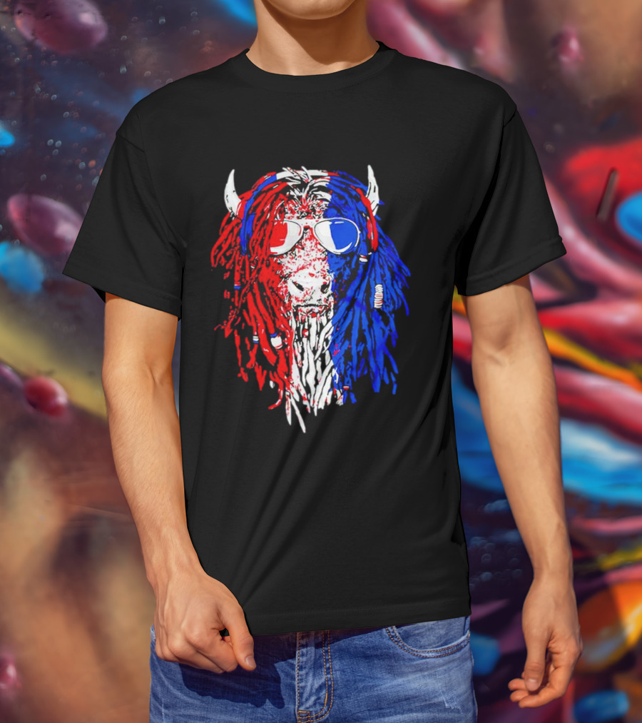 Buffalo Soldier Rasta Red Blue Bison Sunglasses Dreadlocks T-Shirt