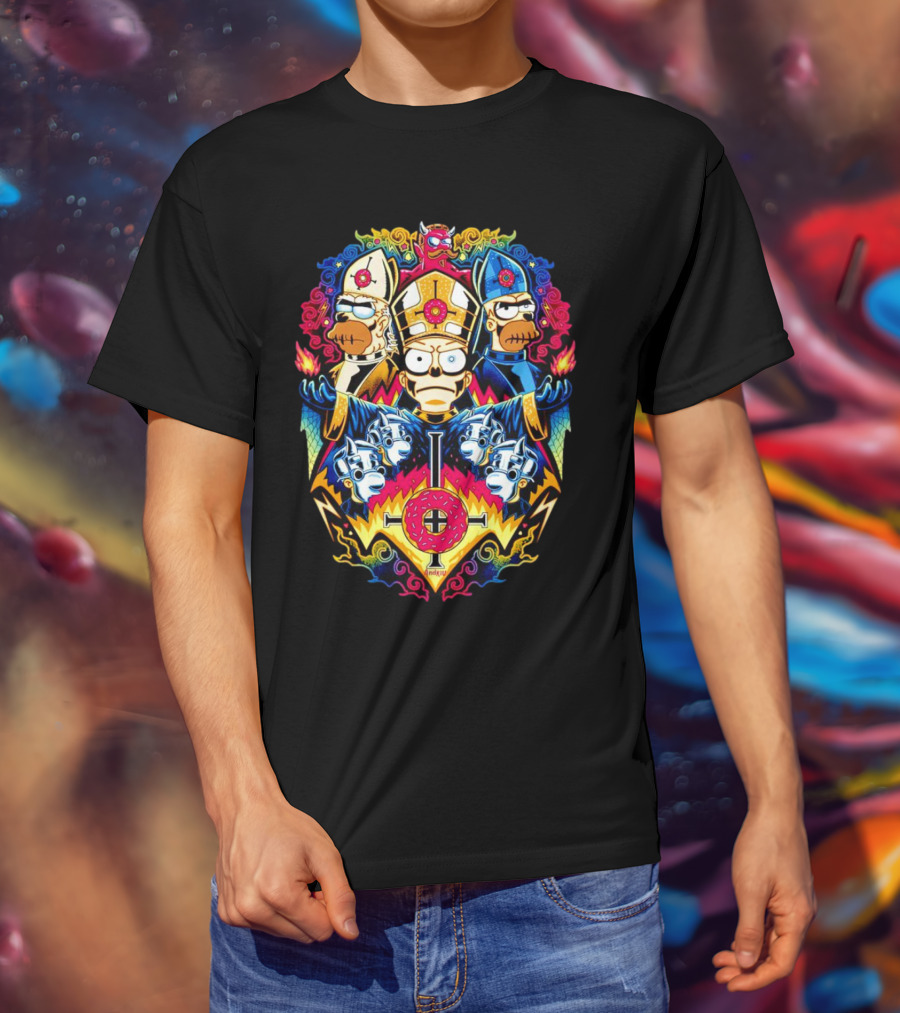 The Simpsons Papa Caramba Homer Papal Trio Psychedelic T-Shirt
