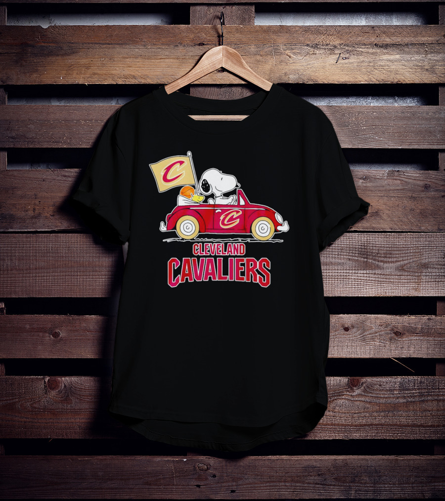 Cleveland Cavaliers Snoopy Driving Car With Basketball And Flag T-Shirt