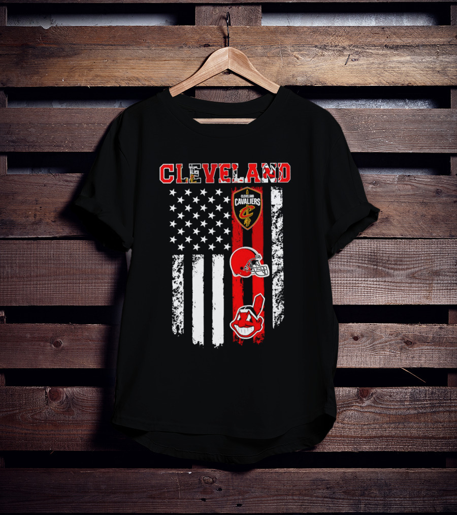 Cleveland Cavaliers Browns Guardians American Flag T-Shirt