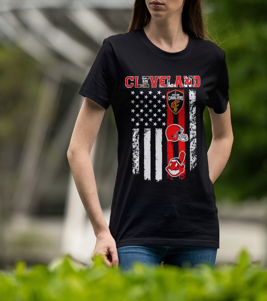 Cleveland Cavaliers Browns Guardians American Flag T-Shirt