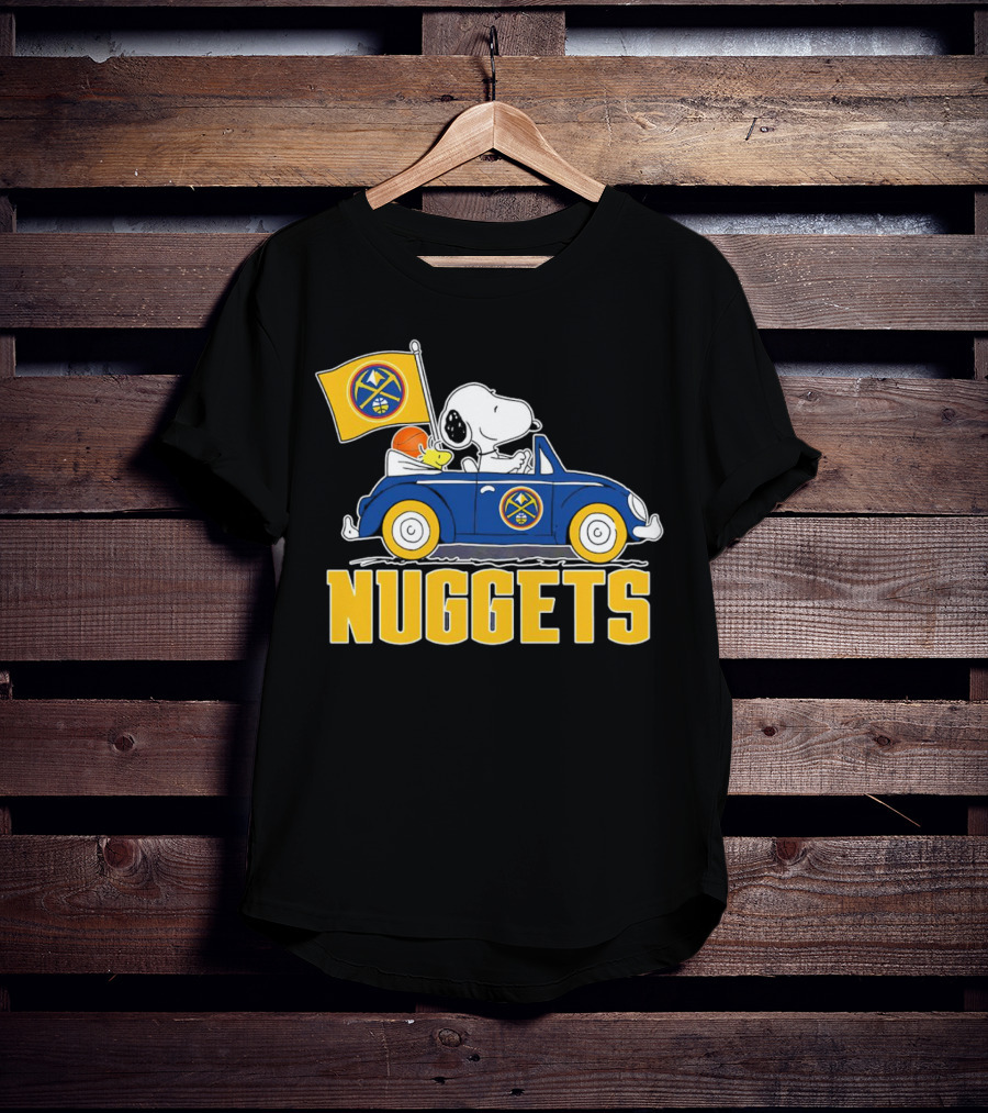 Denver Nuggets Snoopy Driving Car With Basketball Flag T-Shirt