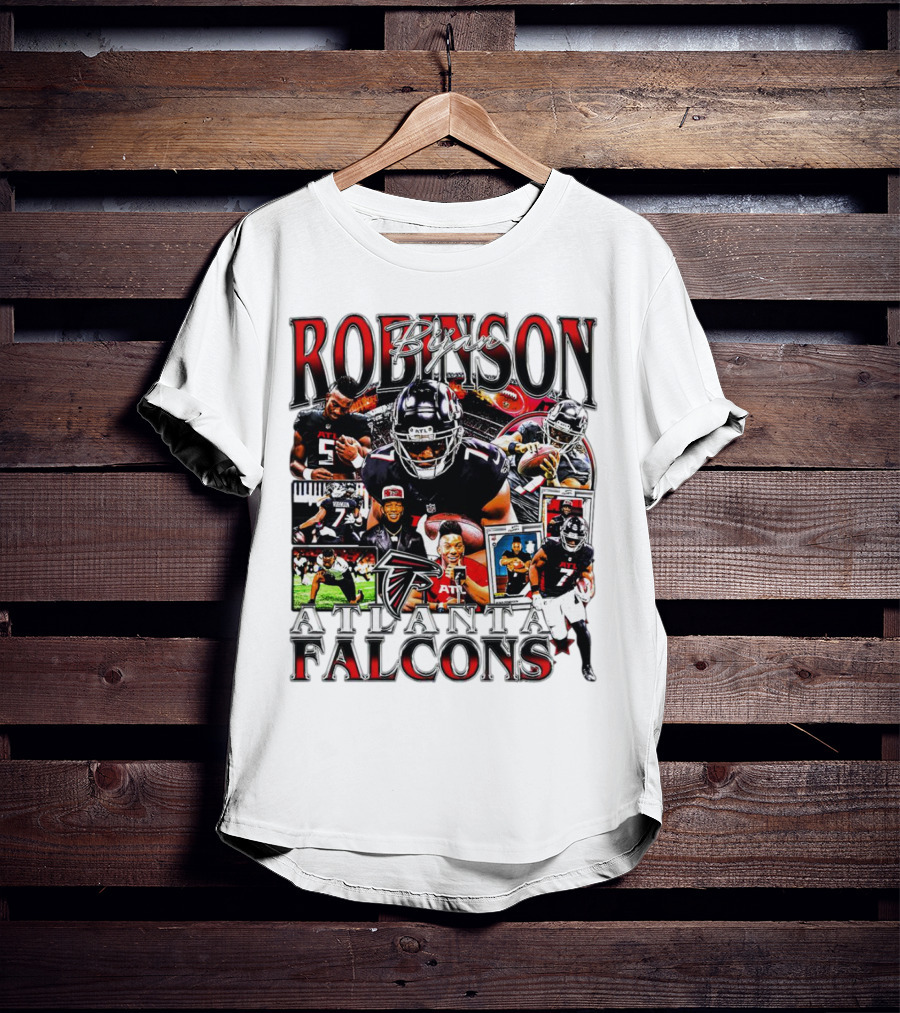 Bijan Robinson Atlanta Falcons Collage With Falcons Logo And Player Images T-Shirt