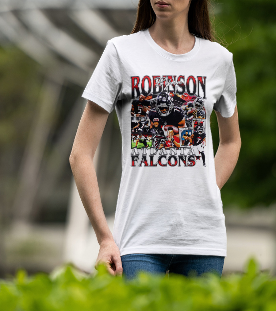 Bijan Robinson Atlanta Falcons Collage With Falcons Logo And Player Images T-Shirt