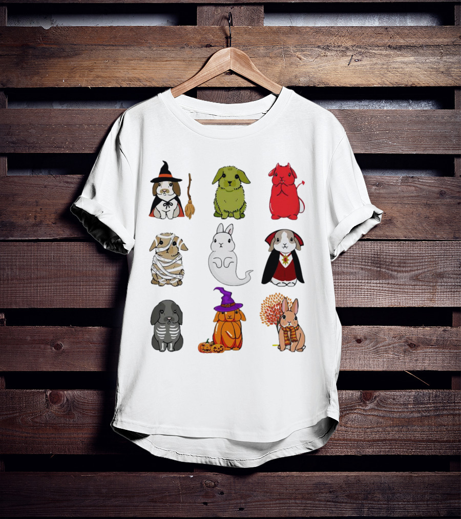 Bunny Witch Mummy Ghost Vampire Skeleton Pumpkin Bat Cute Halloween T-Shirt