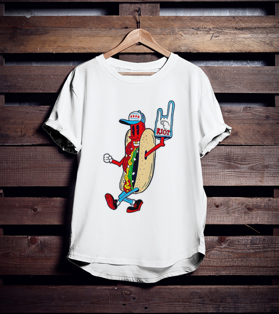 Hotdog Riot Fest Rock On Sausage Icon With Foam Hand T-Shirt
