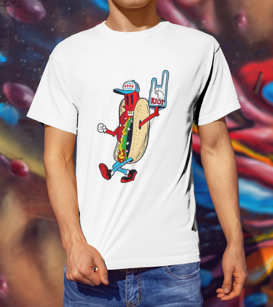 Hotdog Riot Fest Rock On Sausage Icon With Foam Hand T-Shirt