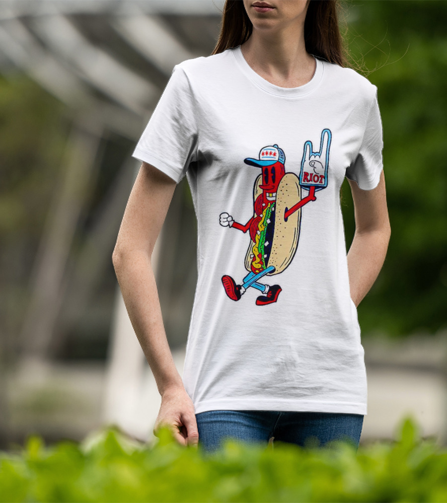 Hotdog Riot Fest Rock On Sausage Icon With Foam Hand T-Shirt