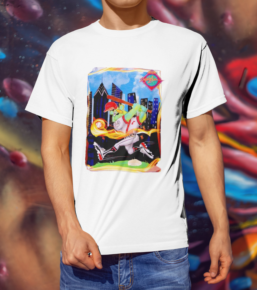King Saladeen Baseball Caricature With Philadelphia Skyline And Color Splash T-Shirt