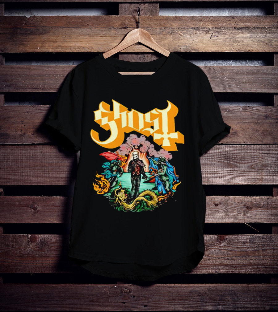 Ghost Skeleton Surrounded By Demons Artwork Halloween T-Shirt