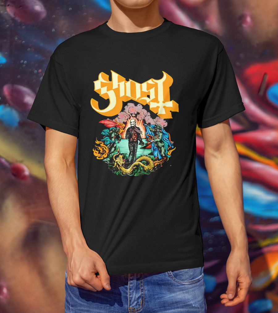 Ghost Skeleton Surrounded By Demons Artwork Halloween T-Shirt
