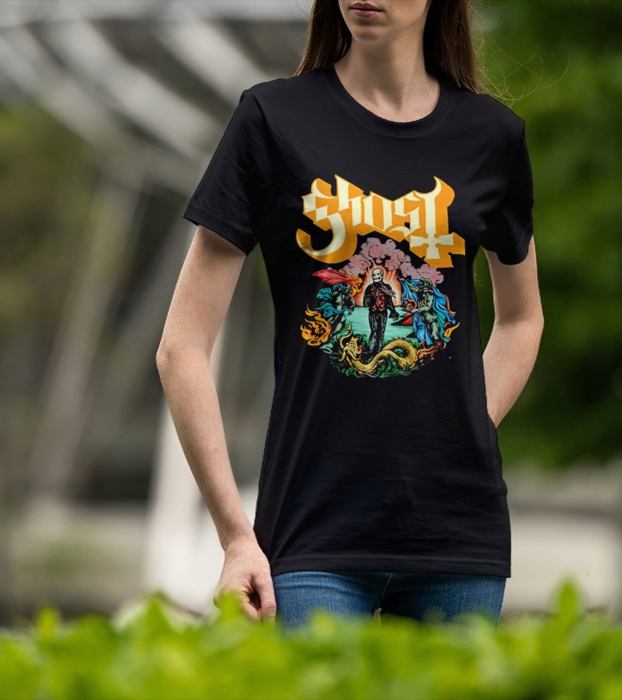 Ghost Skeleton Surrounded By Demons Artwork Halloween T-Shirt
