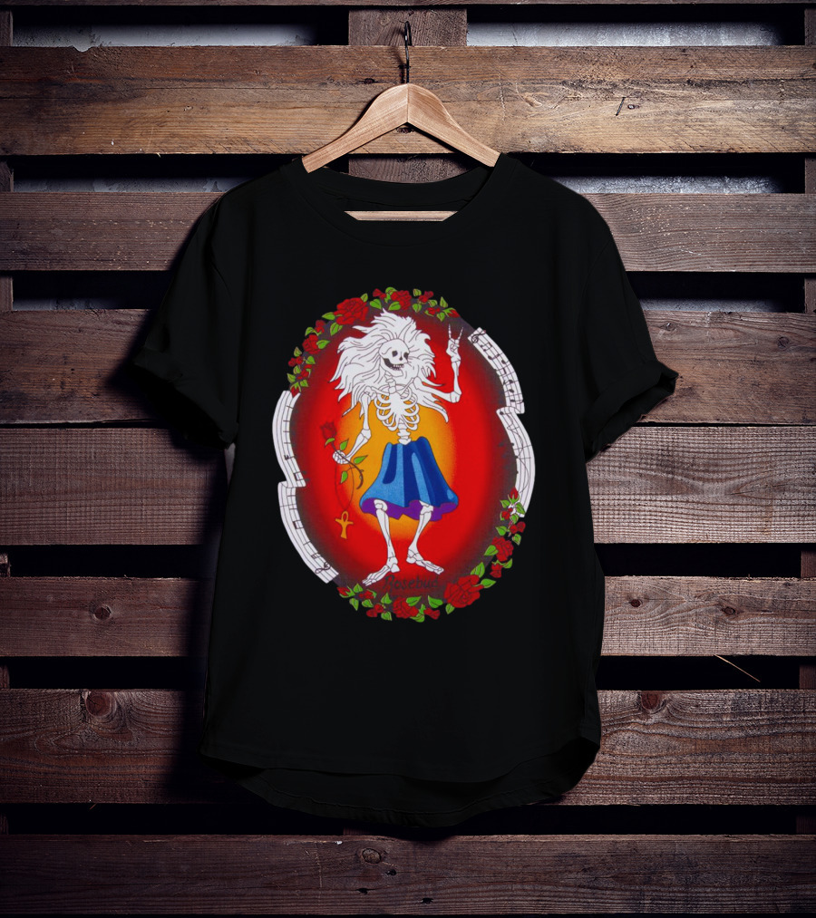 Skeleton Holding Rose With Ankh Surrounded By Roses Halloween Rosebud T-Shirt