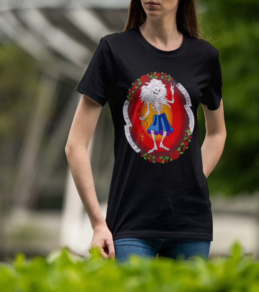 Skeleton Holding Rose With Ankh Surrounded By Roses Halloween Rosebud T-Shirt