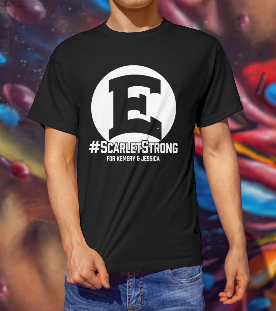 ScarletStrong For Kemery And Jessica Bold E Logo Emblem T-Shirt