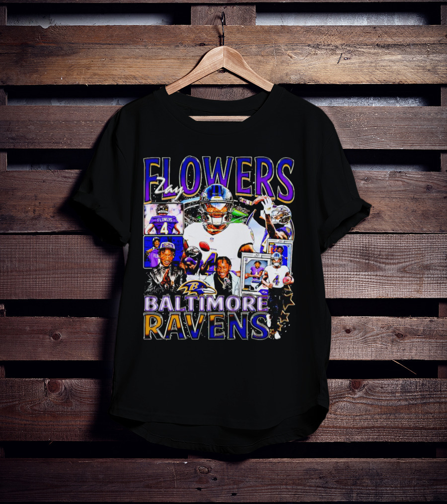 Zay Flowers Baltimore Ravens NFL Football Stars Collage T-Shirt