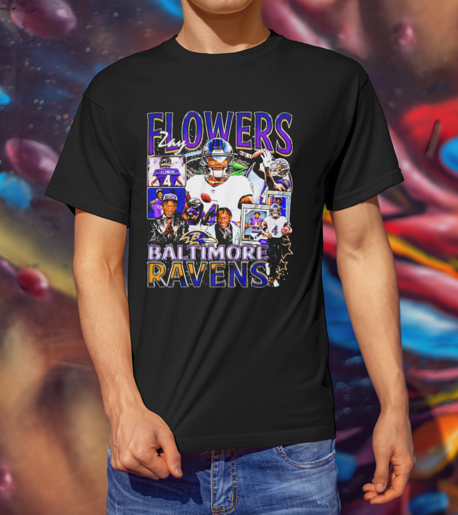 Zay Flowers Baltimore Ravens NFL Football Stars Collage T-Shirt