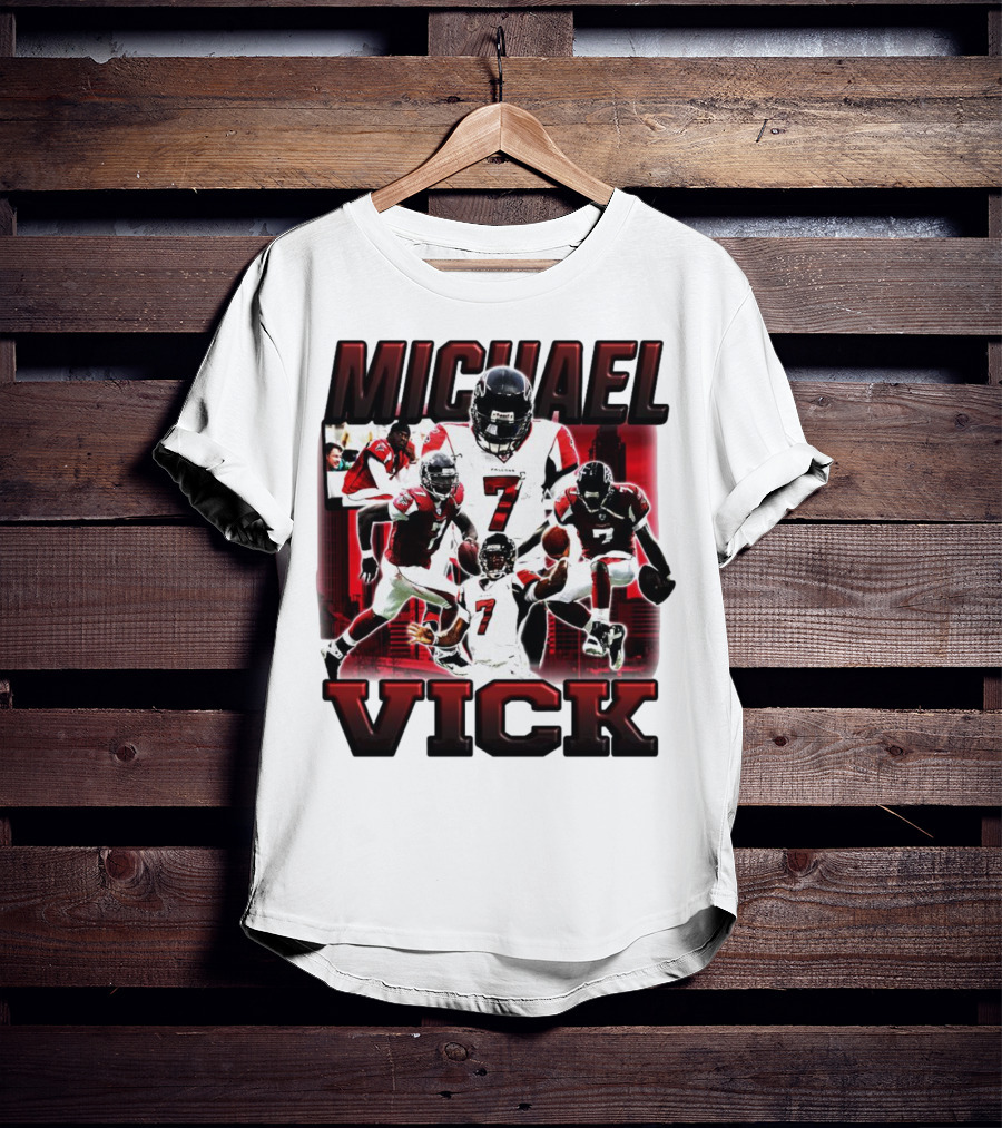 Michael Vick Atlanta Falcons Football Number 7 Quarterback Action Collage T-Shirt