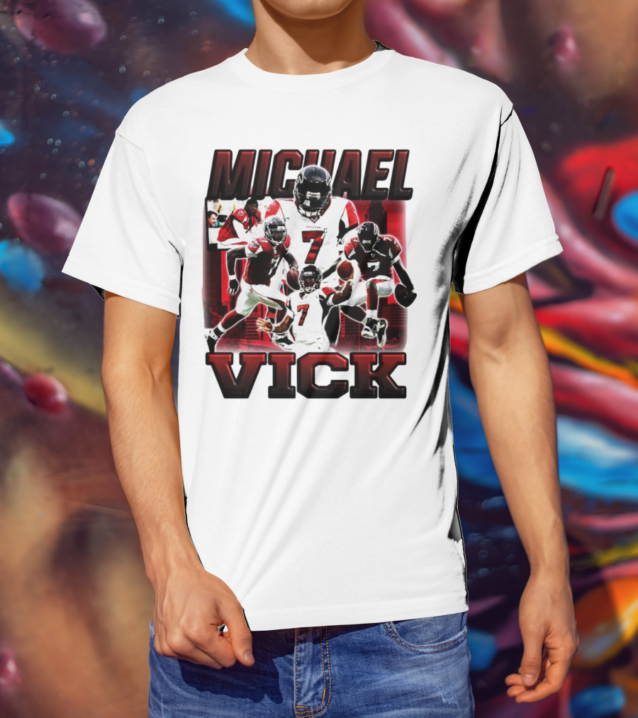 Michael Vick Atlanta Falcons Football Number 7 Quarterback Action Collage T-Shirt