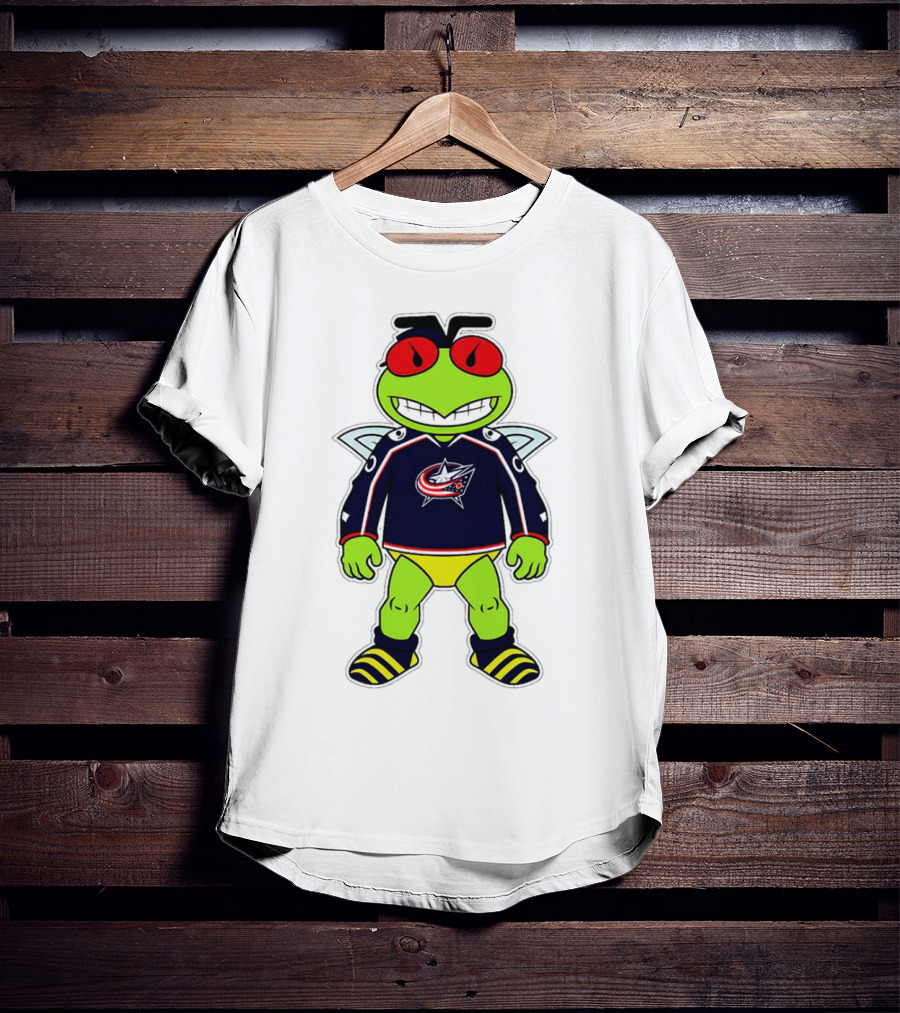 Columbus Blue Jackets Stinger Mascot Character In Team Jersey T-Shirt