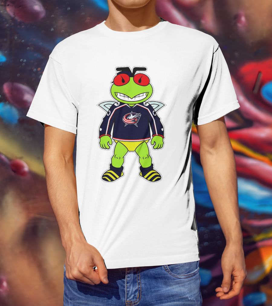 Columbus Blue Jackets Stinger Mascot Character In Team Jersey T-Shirt